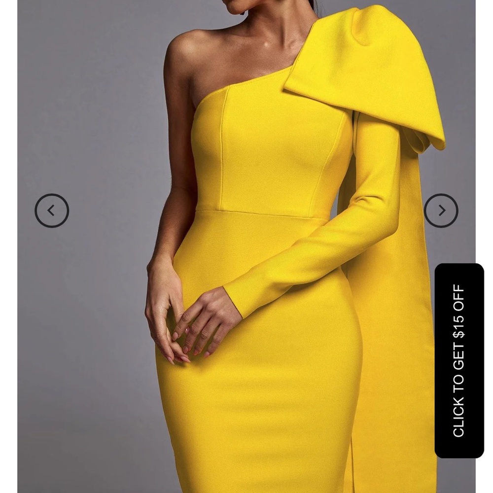 Yellow one shoulder bodycon dress 💛🌟 - Picture 6 of 16